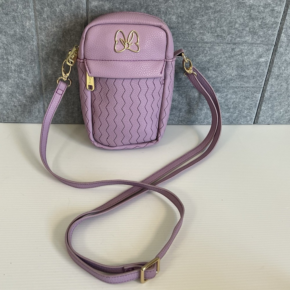 Disney Buckle Down Minnie Mouse Bow Lilac Crossbody Wallet Chevron Stitching